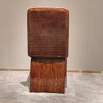 Natural Wood Veneer & White Leather Dining Chair with Wing Emblem